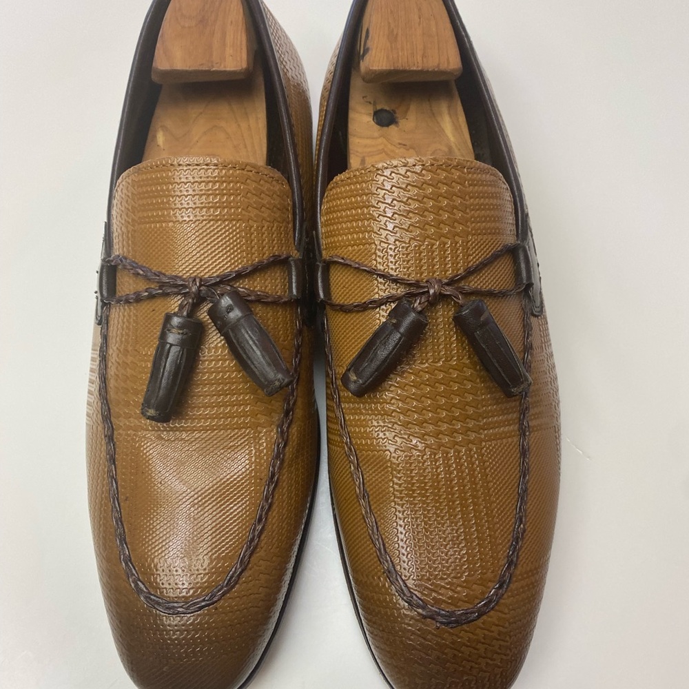 Brown Leather Slip-On Loafers with Tassel